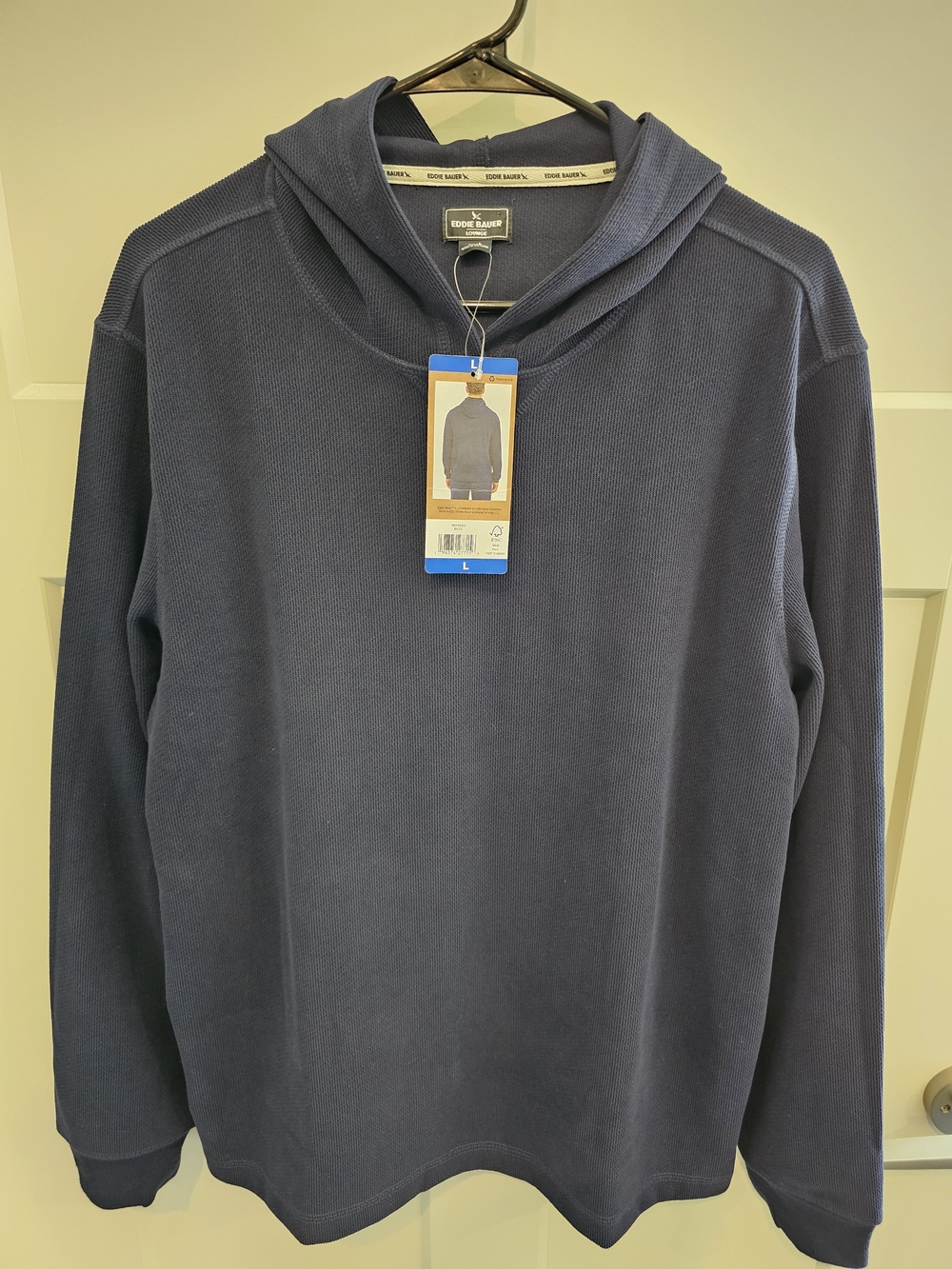Eddie Bauer Dark Blue Waffle-Knit Hooded Pullover
